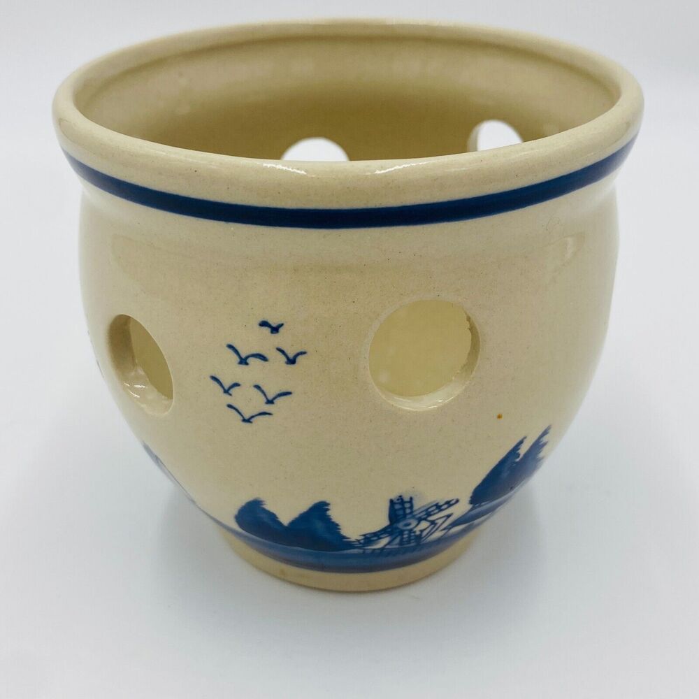 Vintage Delft Blue Blaus Handpainted Windmill Porcelain Bulb Planter